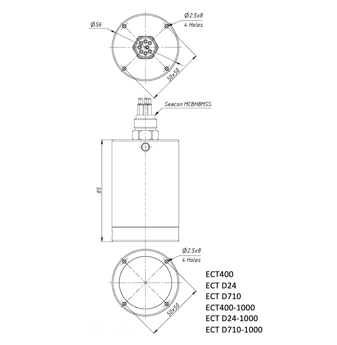 Echologger ECT400 / ECT200 Echosounder dimension