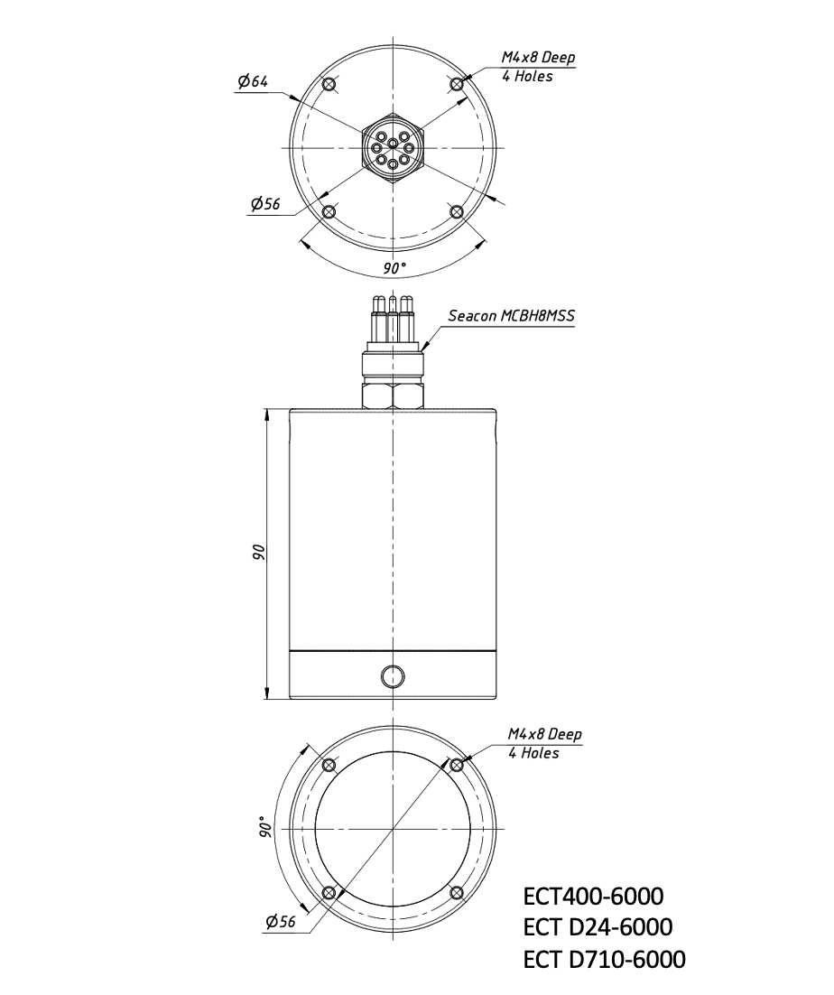 Echologger ECT400-6000 / ECT200-6000 Echosounder dimension