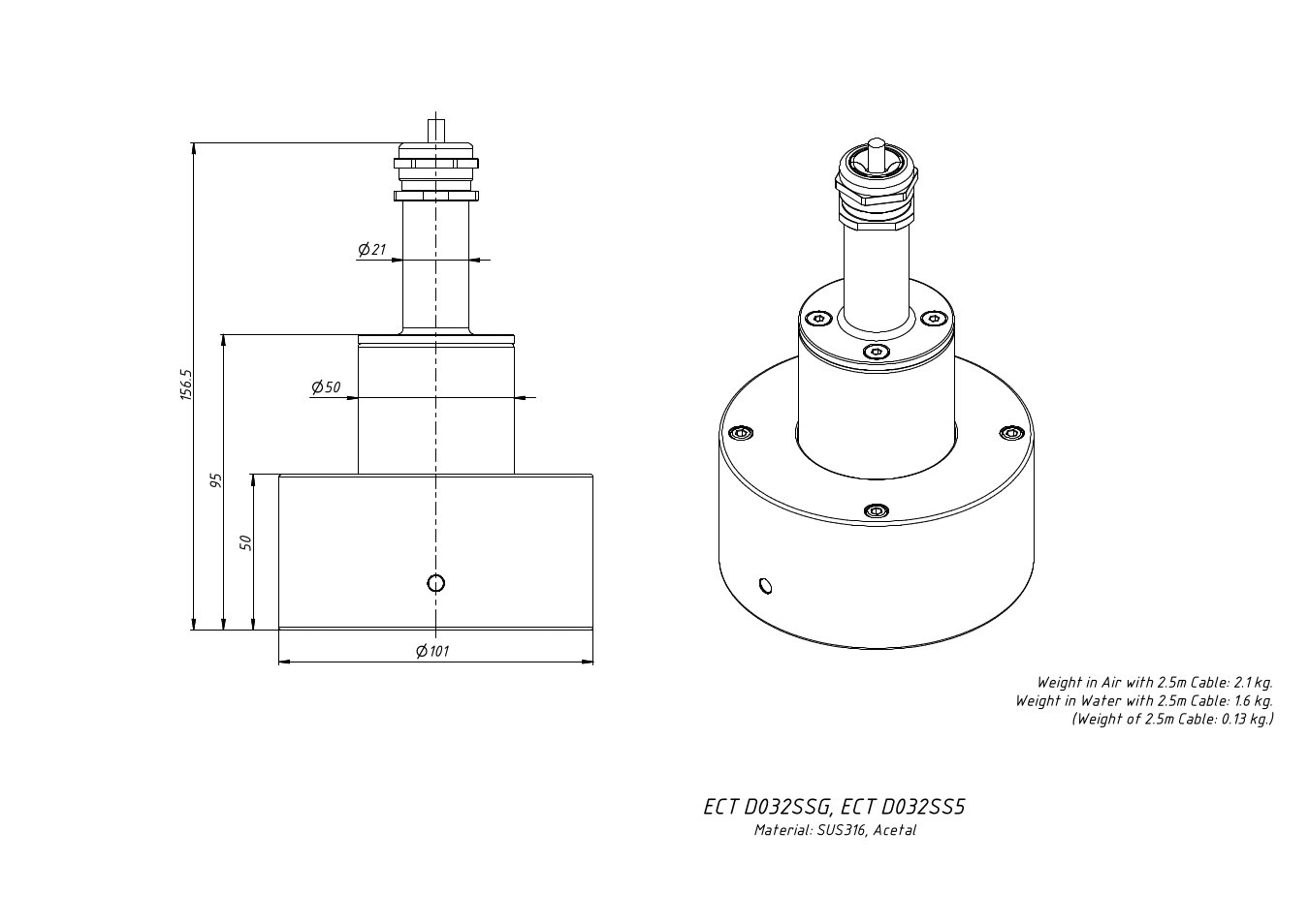 Dimensions Drone Tow Echosounder Echologger ECT D032SS Grip Balast