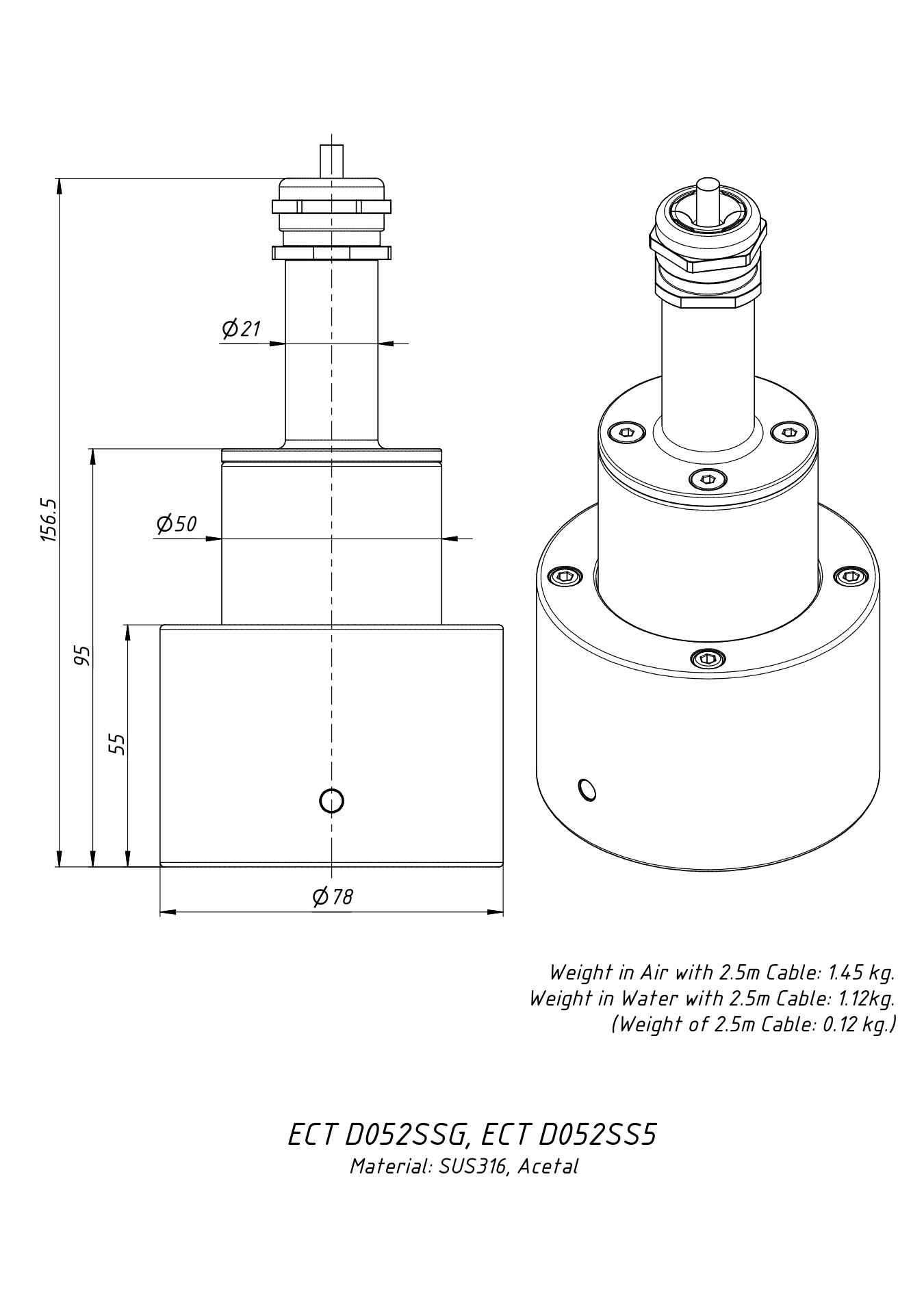 Dimensions Drone Tow Echosounder Echologger ECT D052SSG Exterior