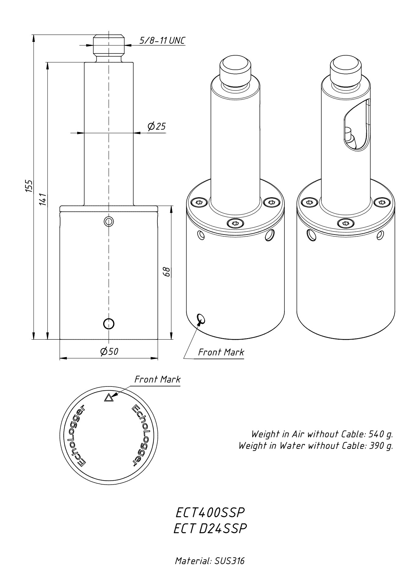 Dimensions Pole-Mounted Echosounder Echologger ECT D24SSP